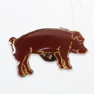Vintage Enamel Pig Rustic Farmcore Farmer Swineherd Lapel Pinback Pin / Tie Tack